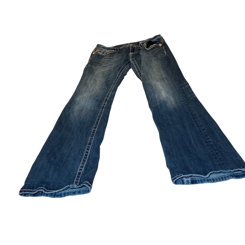 Miss Me Relaxed Bootcut Jeans Women 30 Blue Good Rhinestone Thick Stitch Y2K
